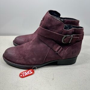 Born Womens Chaval F28693 Leather Distressed Ankle Boots Burgundy Red Size 9,5